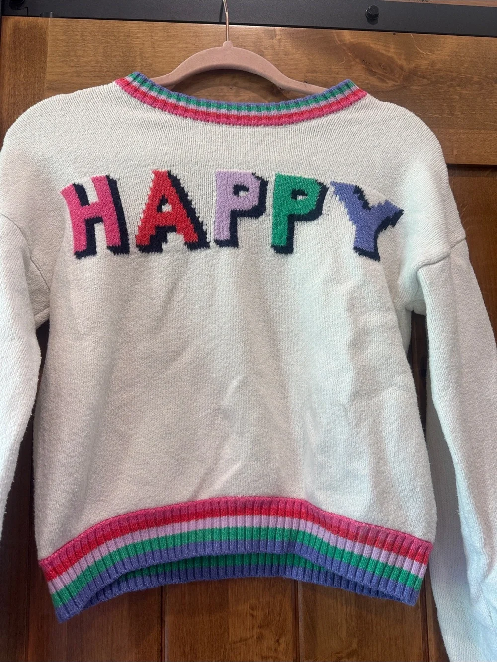 Old Navy Cream Sweater with Multicolor HAPPY Lettering